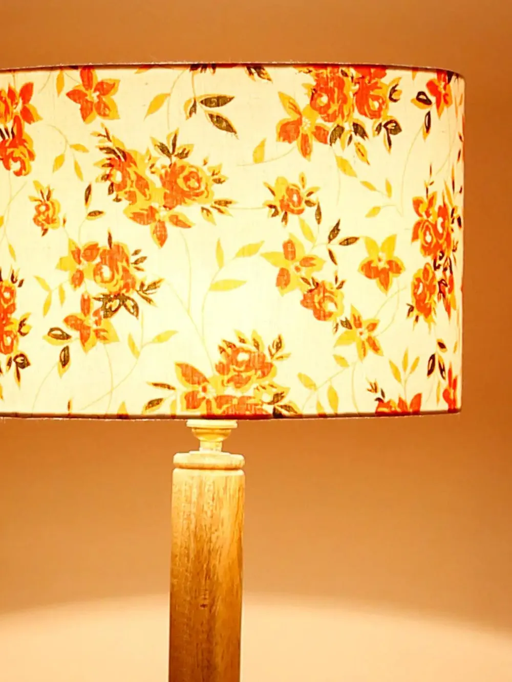 Natural Wood Dual Table Floor Lamp With Orange Shade