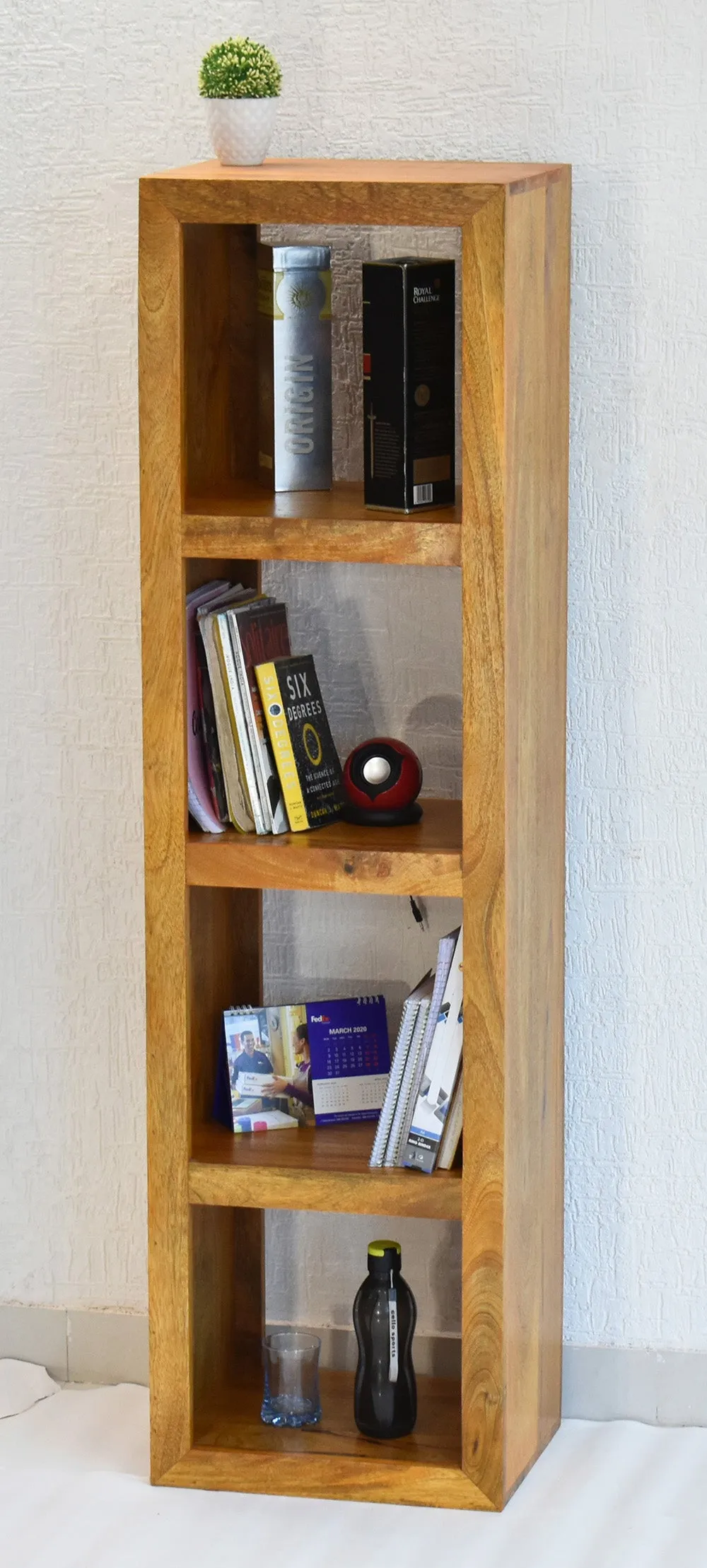 Natural Wood Multipurpose Four Compartment Floor Bookshelf