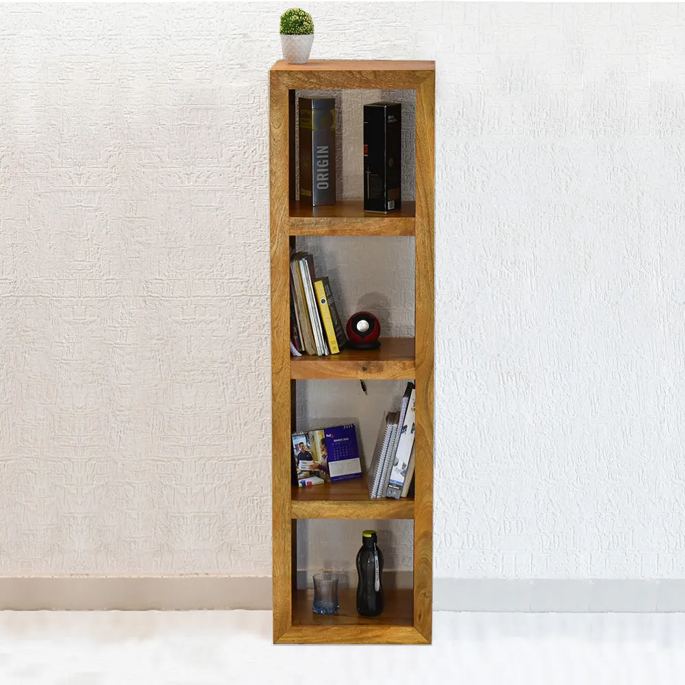 Natural Wood Multipurpose Four Compartment Floor Bookshelf