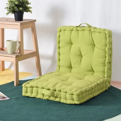 Nature Green Cotton Matlas Floor Sitting Cushion Set Of 2