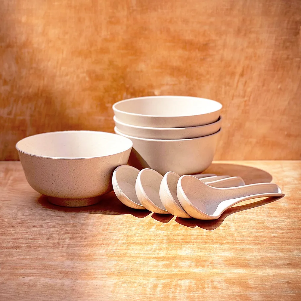 Nature's Bounty Organic Bamboo Bowls With Spoon Set Of 4 Husky Beige