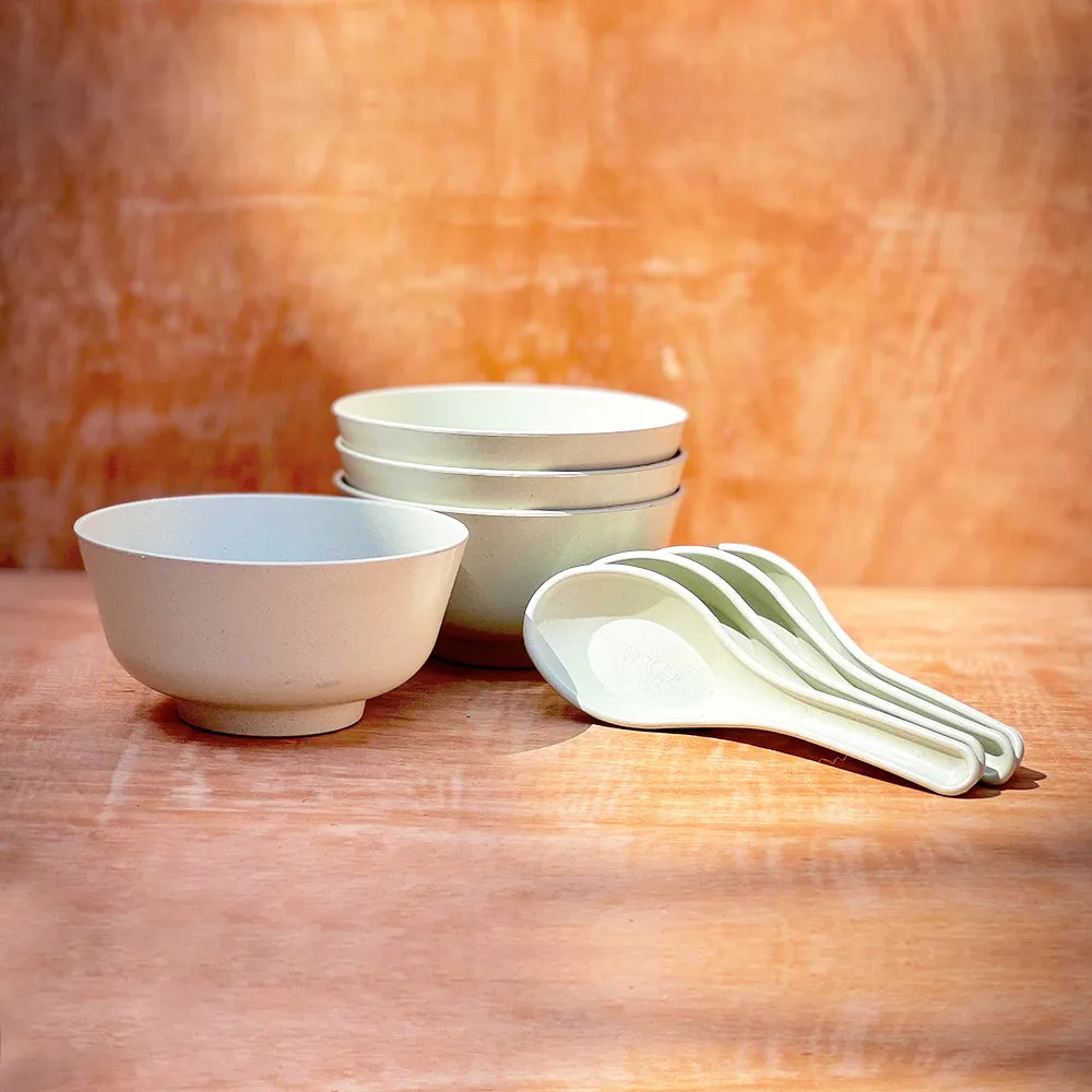 Nature's Bounty Organic Bamboo Bowls With Spoon Set Of 4 Husky Beige