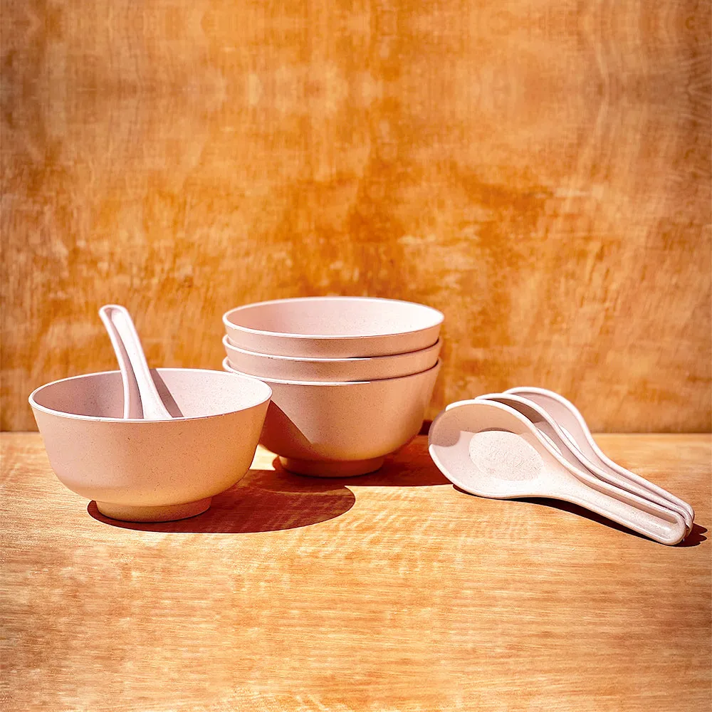 Nature's Bounty Organic Bamboo Bowls With Spoon Set Of 4 Husky Beige