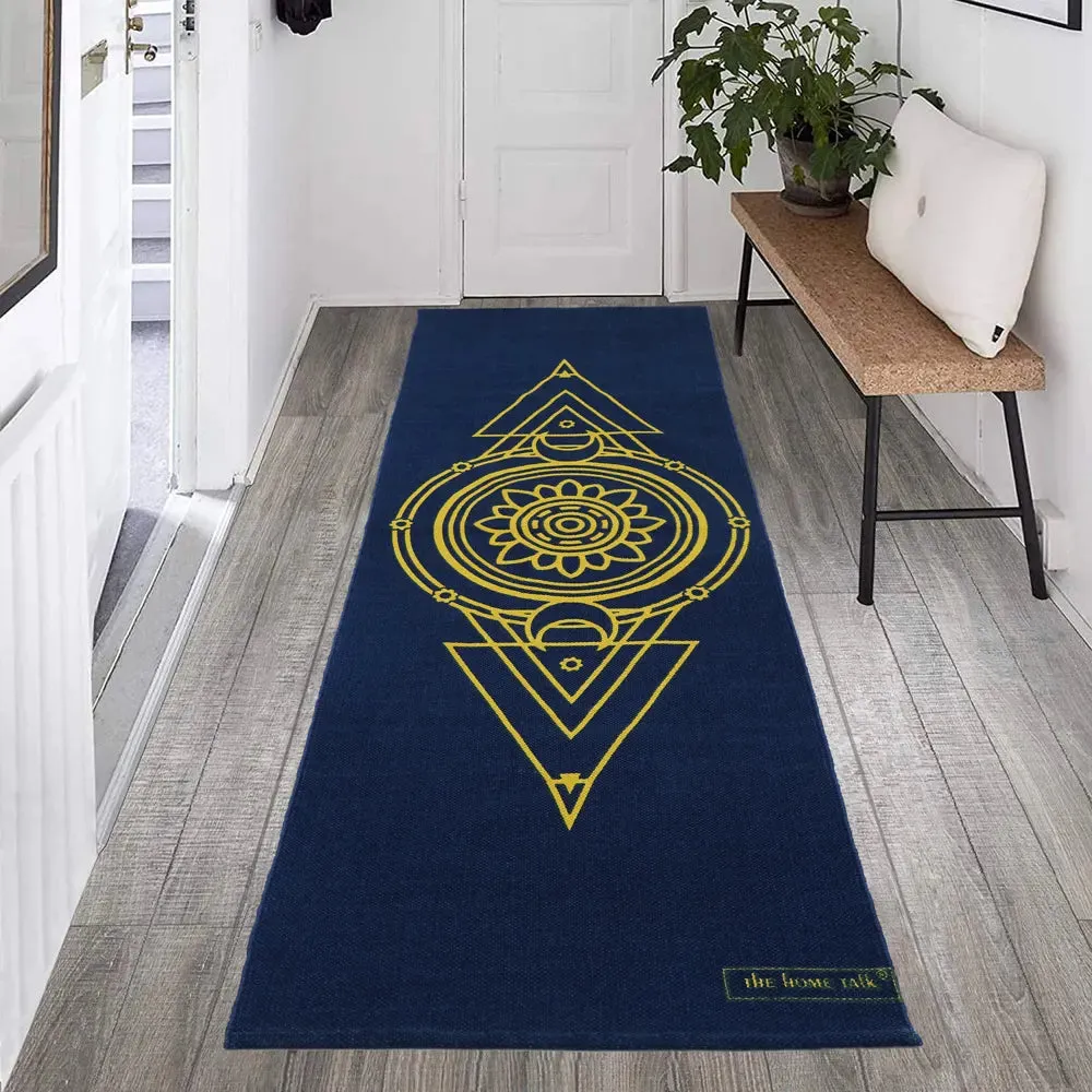 Navy Blue Cotton Weave Non-Slip Handmade Exercise Mat / Yoga Mat- 2x6 ft