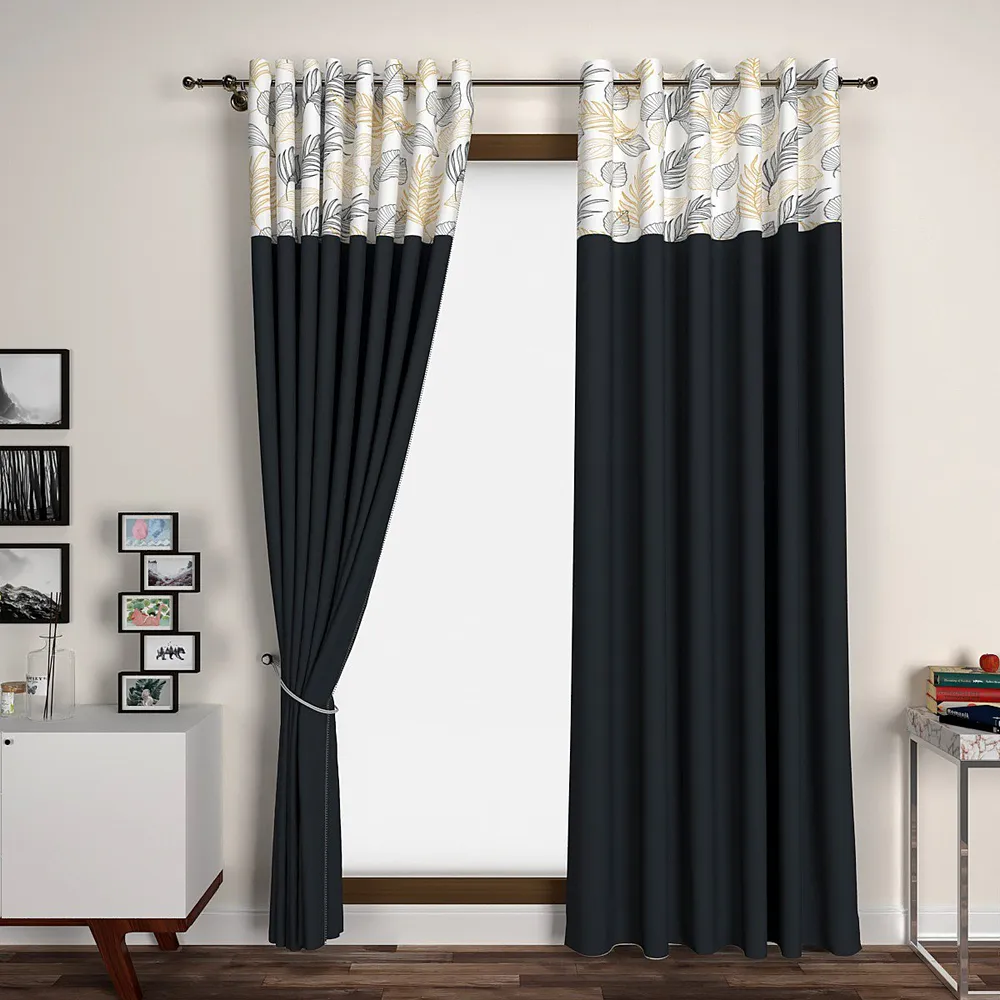 Navy Blue Floral Semi Designer Door Curtain Regular Single Piece (7ft)