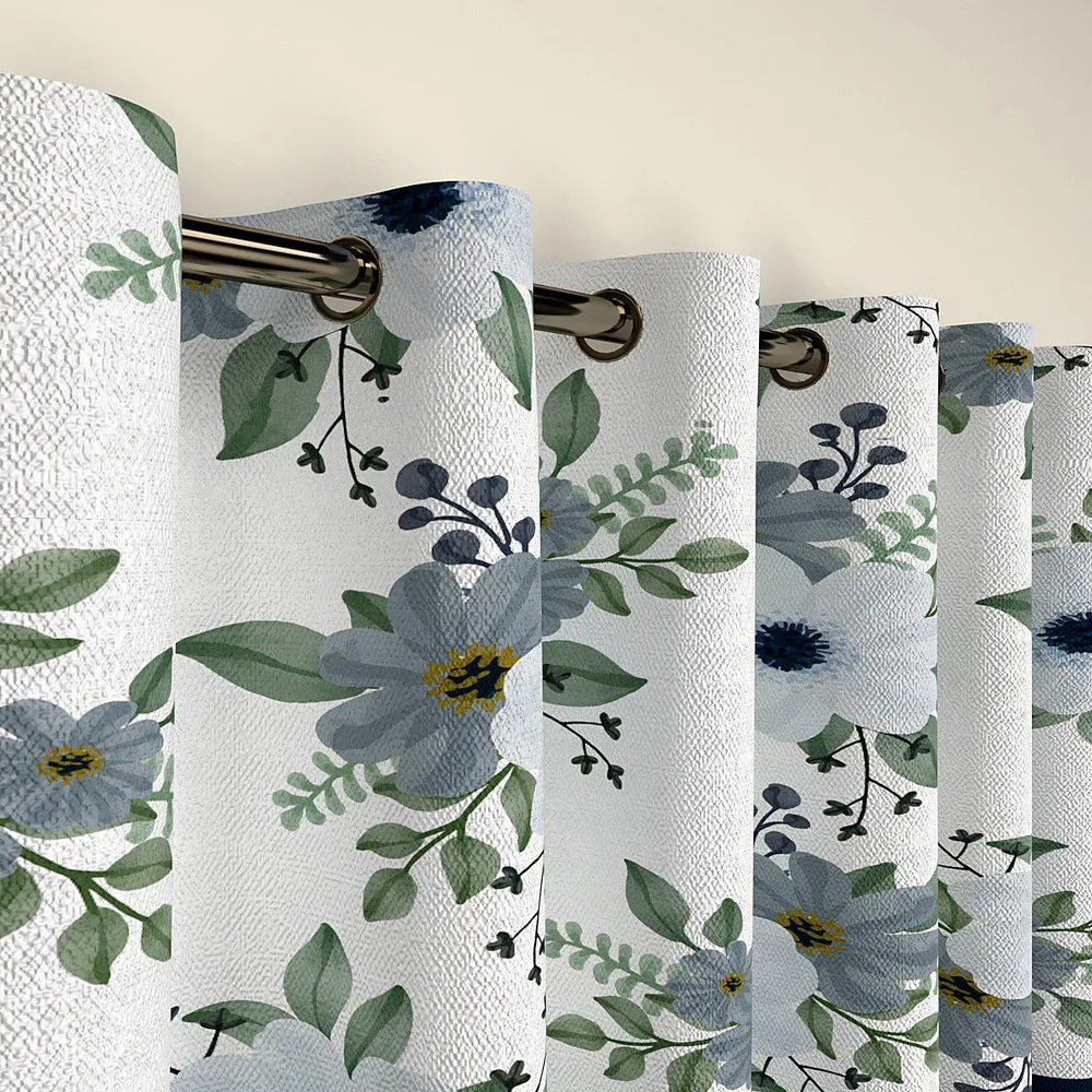 Navy Blue Floral Semi-Designer Door Curtain Regular Single Piece (7ft)