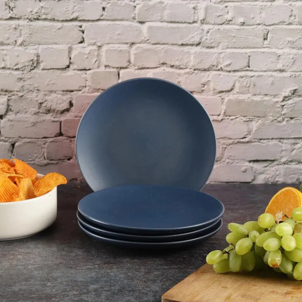 Navy Blue Handpainted Ceramic Quarter Plates Set Of 4