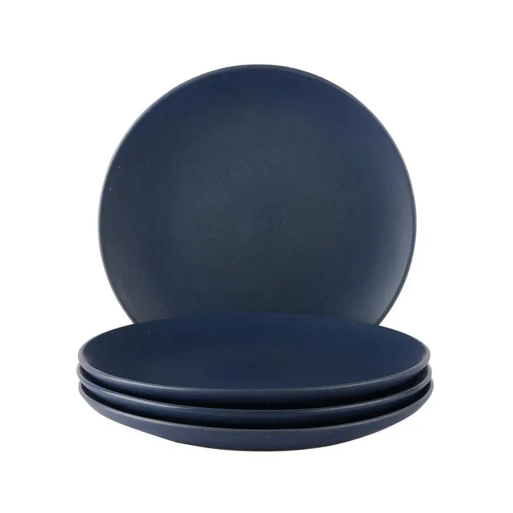 Navy Blue Handpainted Ceramic Quarter Plates Set Of 4
