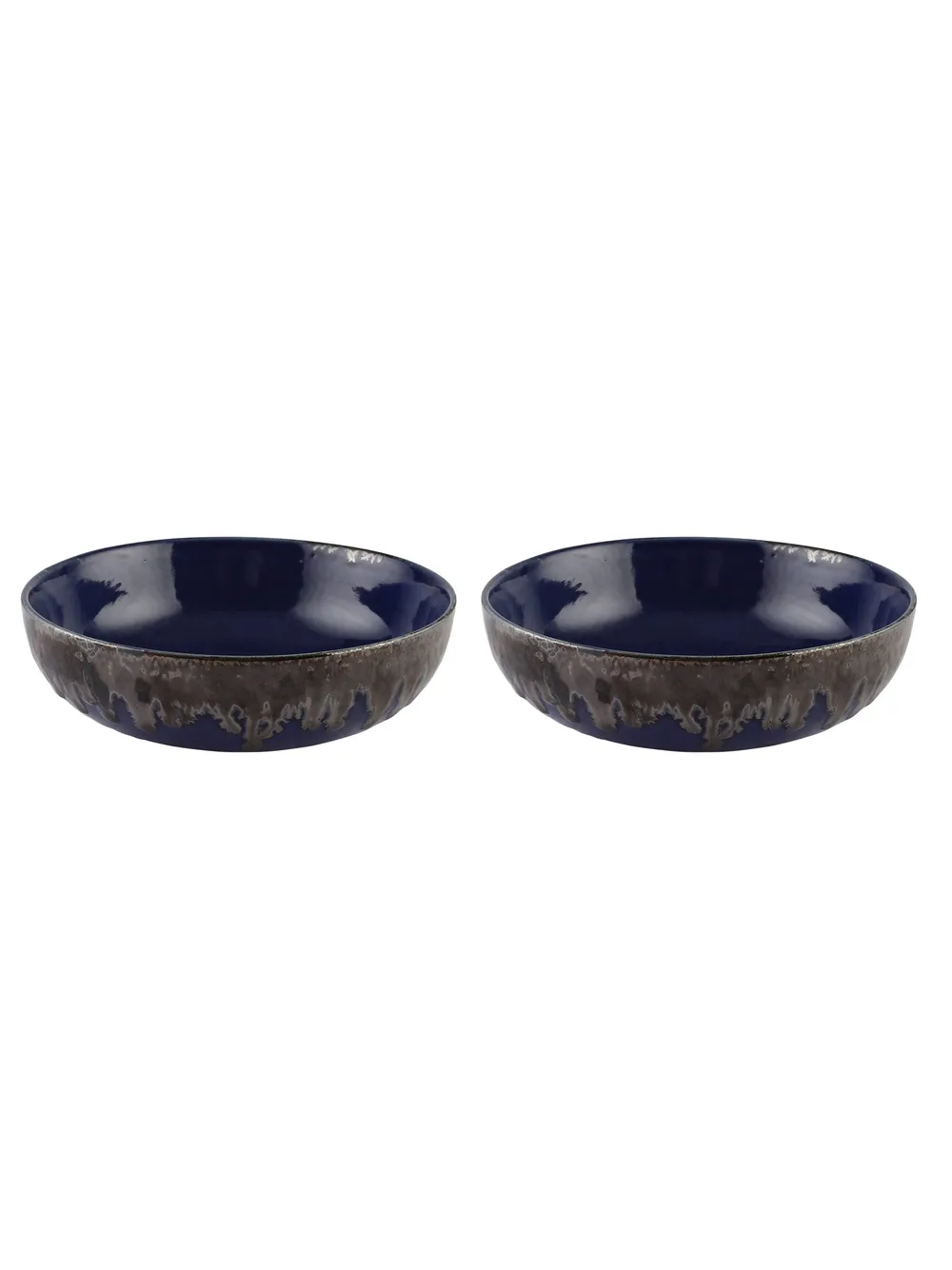Navy Blue Large Ceramic Stoneware Bowl Set Of 2