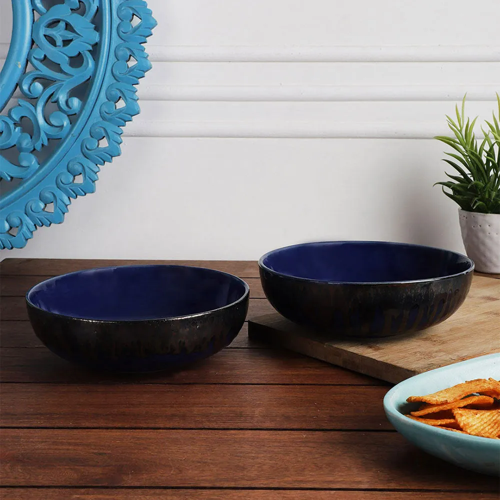 Navy Blue Large Ceramic Stoneware Bowl Set Of 2