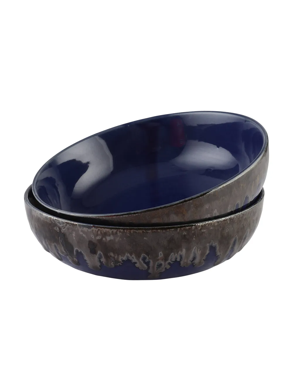 Navy Blue Large Ceramic Stoneware Bowl Set Of 2