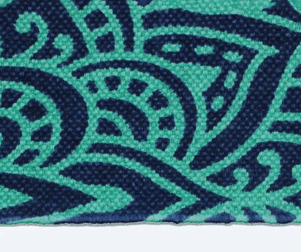 Navy Blue Mandala Art 100% Cotton Designer Yoga Mat / Excercise Mat- 2x6 ft