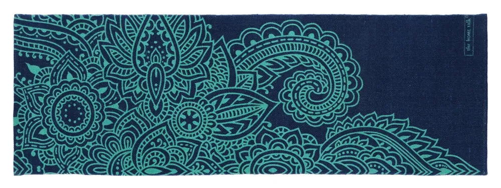 Navy Blue Mandala Art 100% Cotton Designer Yoga Mat / Excercise Mat- 2x6 ft