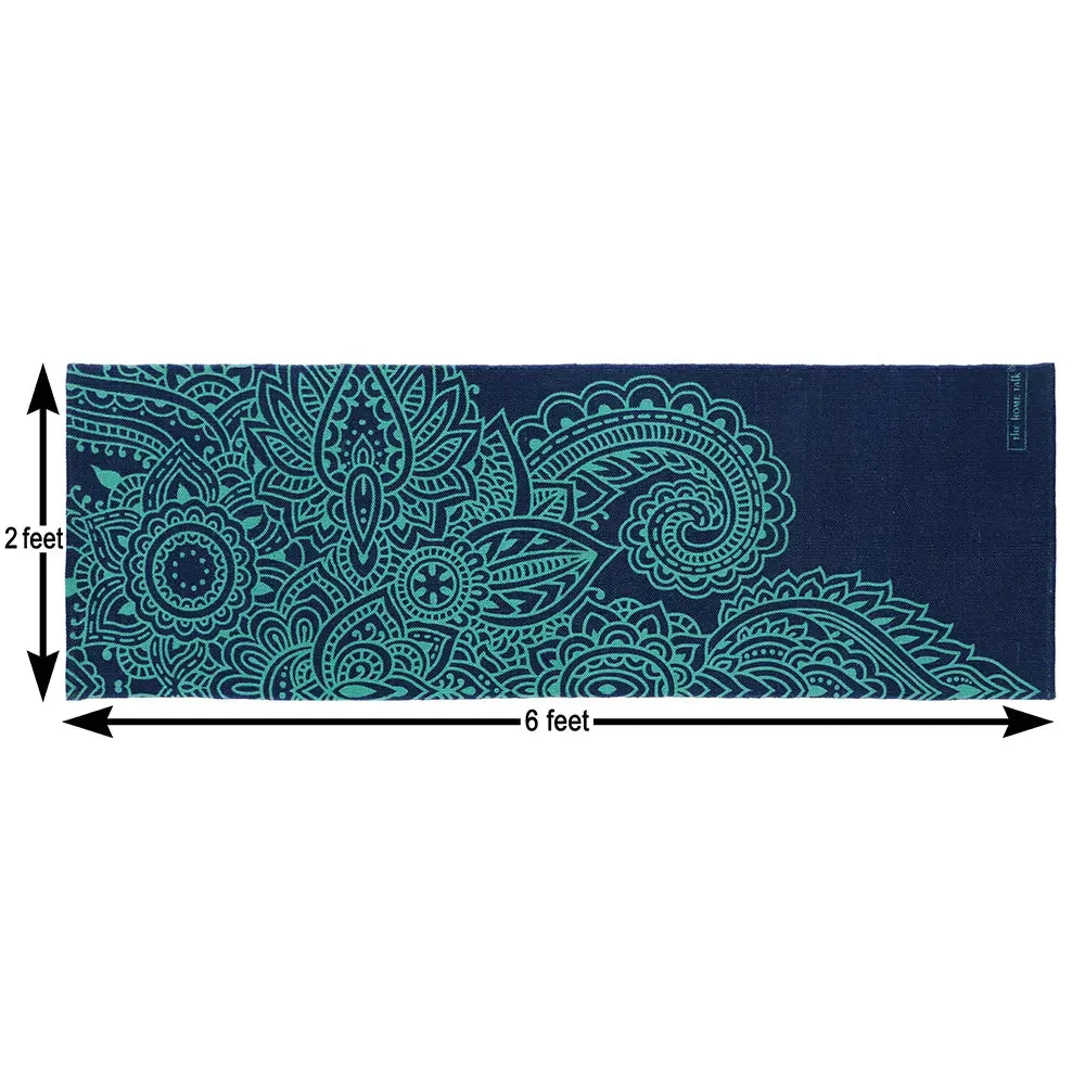 Navy Blue Mandala Art 100% Cotton Designer Yoga Mat / Excercise Mat- 2x6 ft