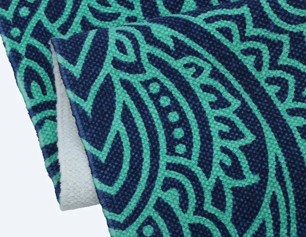 Navy Blue Mandala Art 100% Cotton Designer Yoga Mat / Excercise Mat- 2x6 ft