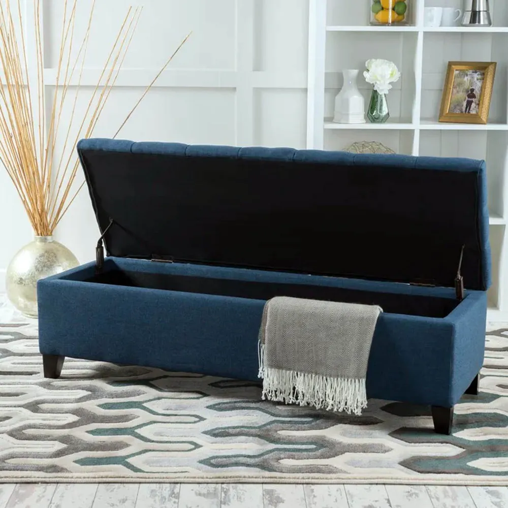 Navy Blue Resilient & Super Soft Luxurious Tufted Velvet Flip Top Storage Bench