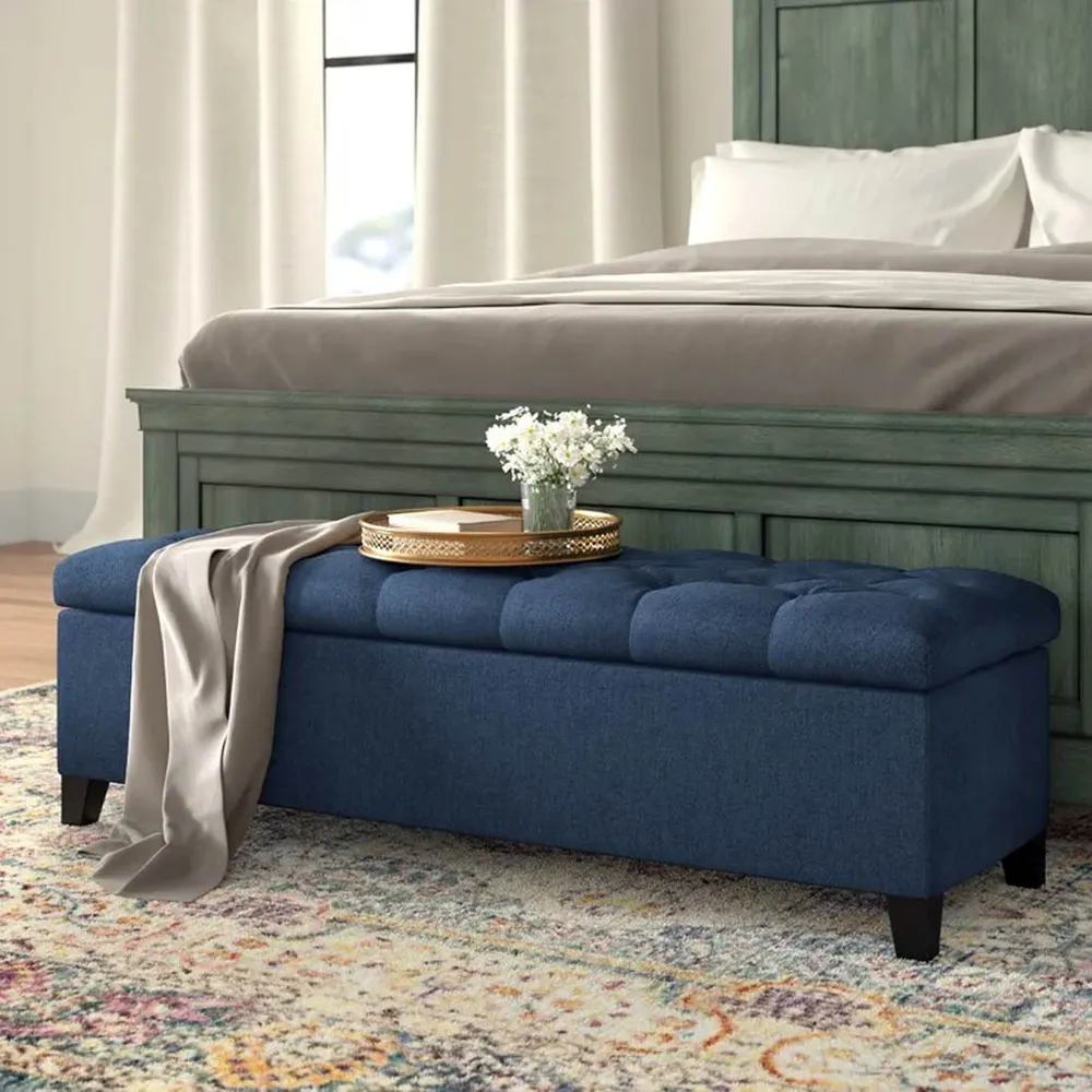 Navy Blue Resilient & Super Soft Luxurious Tufted Velvet Flip Top Storage Bench