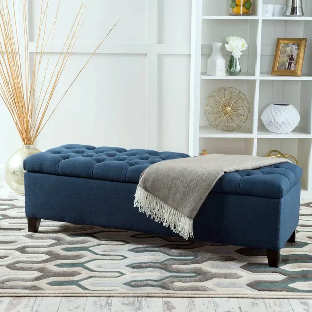 Navy Blue Resilient & Super Soft Luxurious Tufted Velvet Flip Top Storage Bench