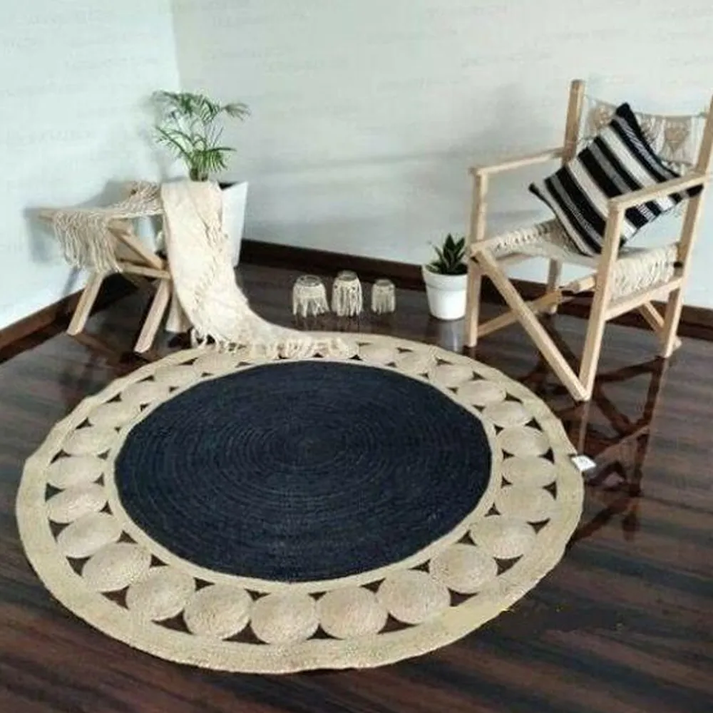 Navy Blue Round Designer Jute Rug XS (2*2ft)