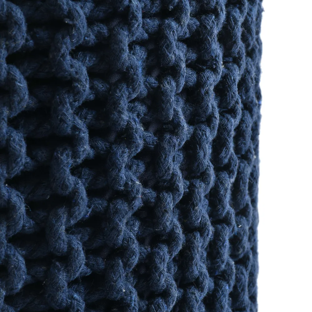 Navy Blue Solid Cotton Knitted Pouffe