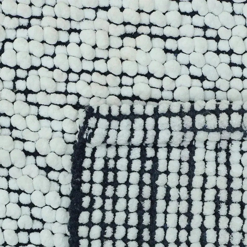 Navy blue & White Designer Micro Chenille Bathmat