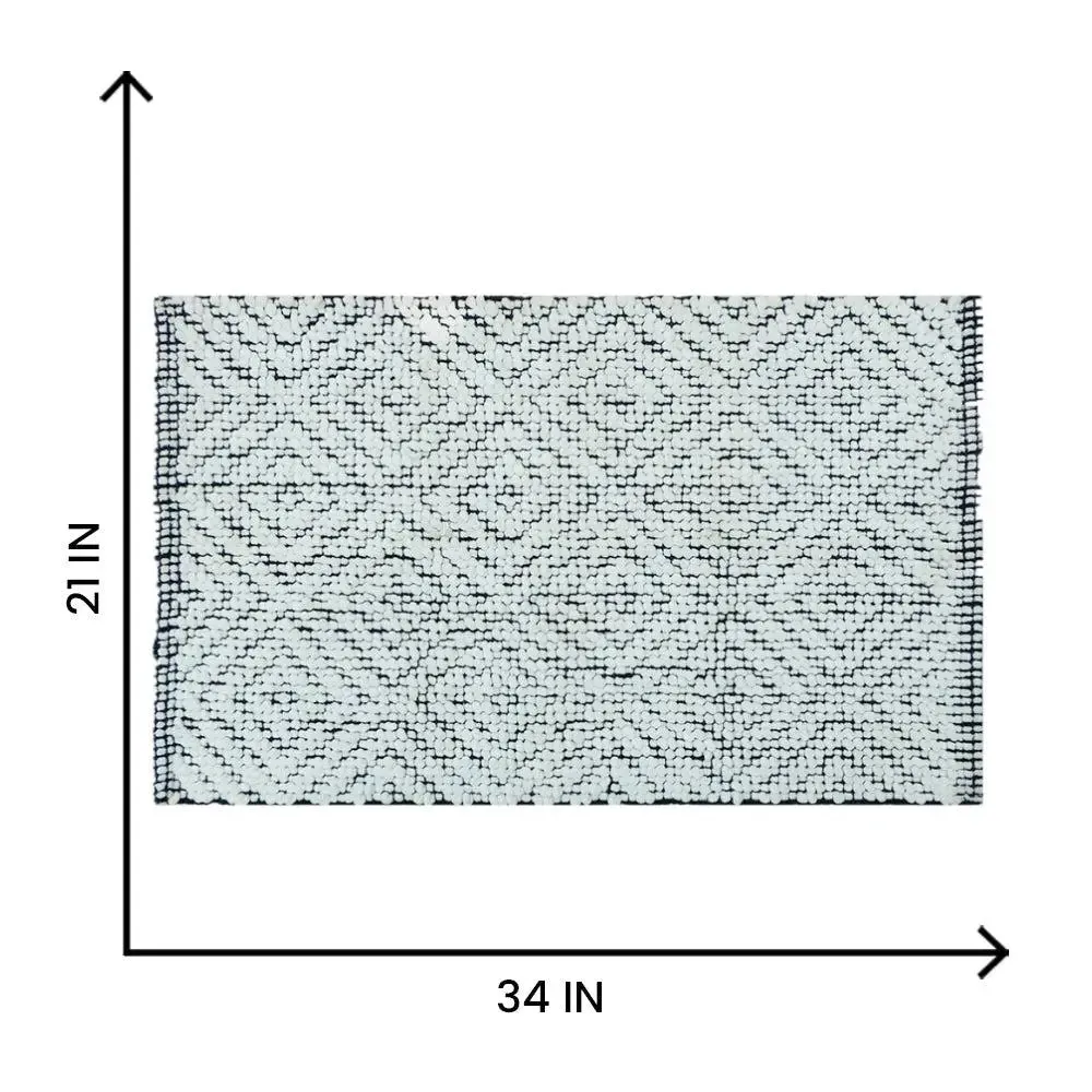 Navy blue & White Designer Micro Chenille Bathmat