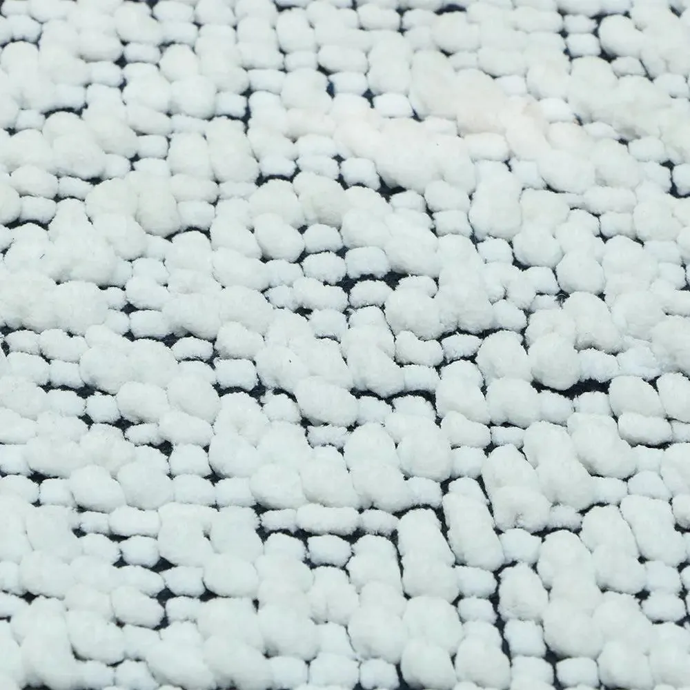 Navy blue & White Designer Micro Chenille Bathmat