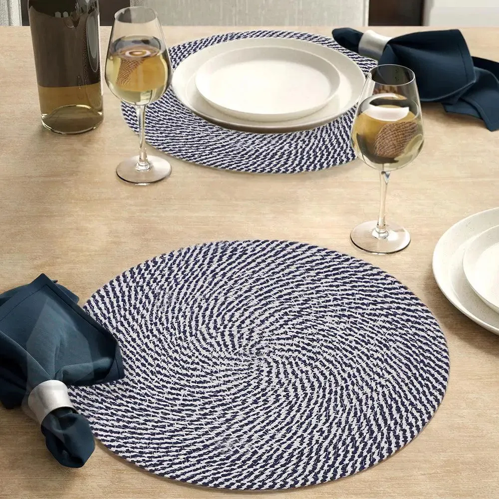 Navy Soft Cotton Round Placemat Set Of 2