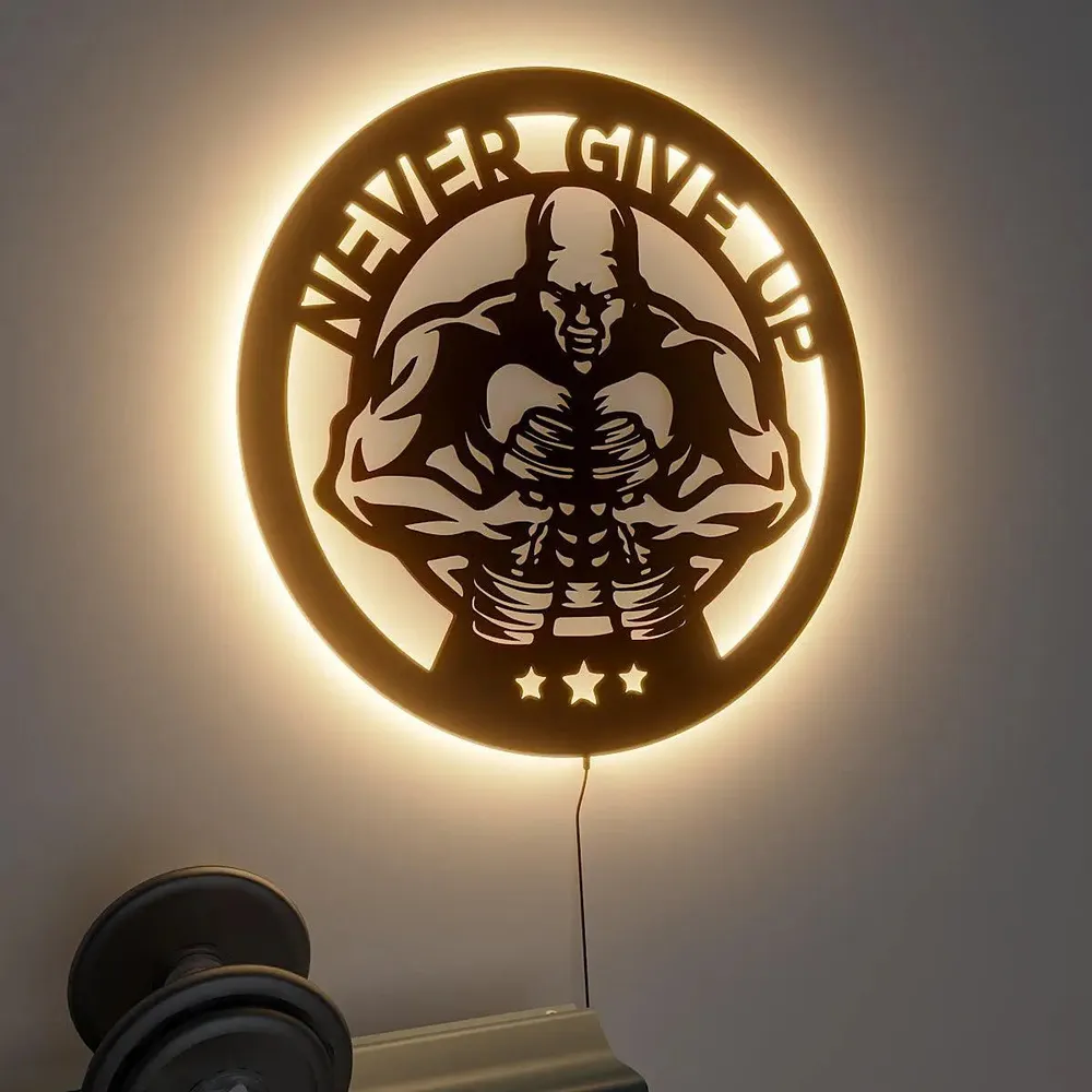 Never Give up Backlit Gym Acrylic Wall Art Decor Piece