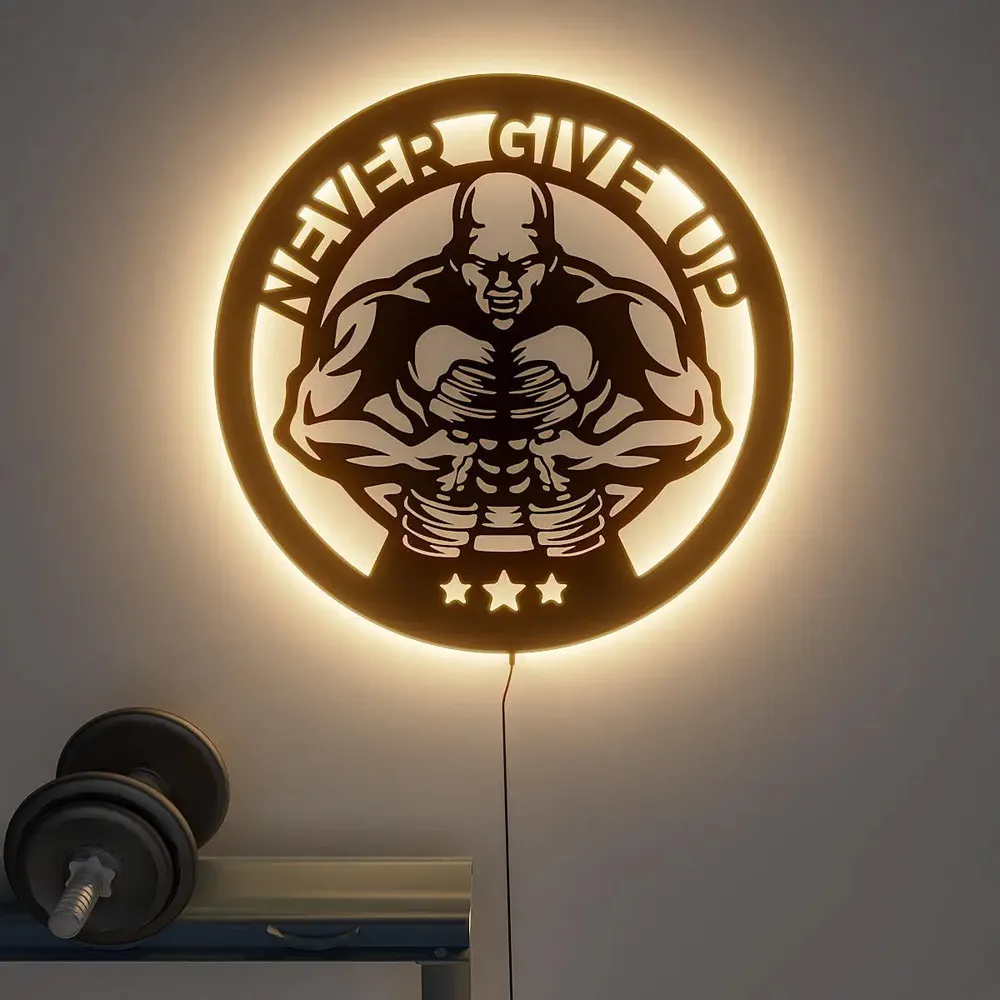 Never Give up Backlit Gym Acrylic Wall Art Decor Piece