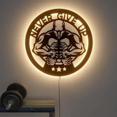 Never Give up Backlit Gym Acrylic Wall Art Decor Piece