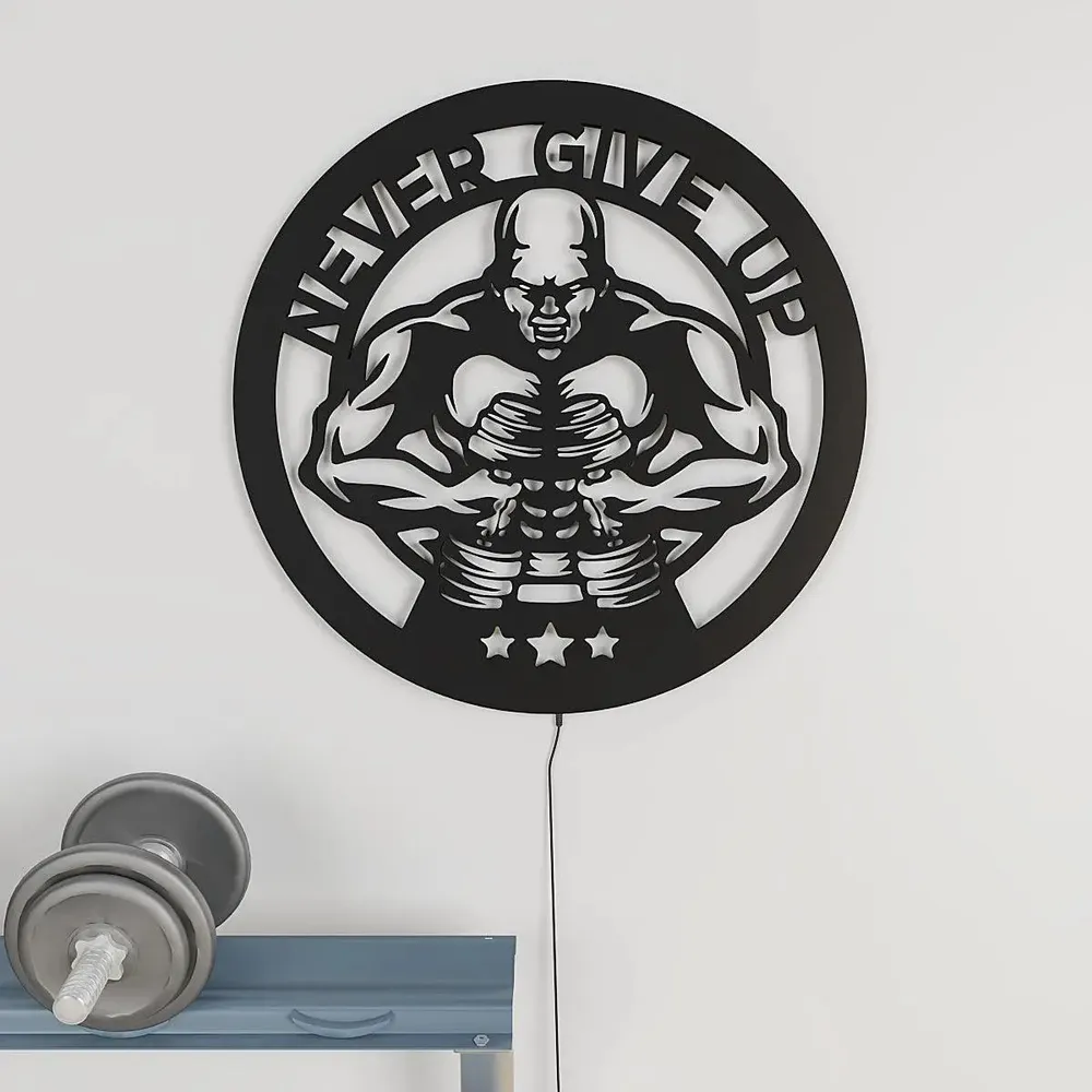 Never Give up Backlit Gym Acrylic Wall Art Decor Piece