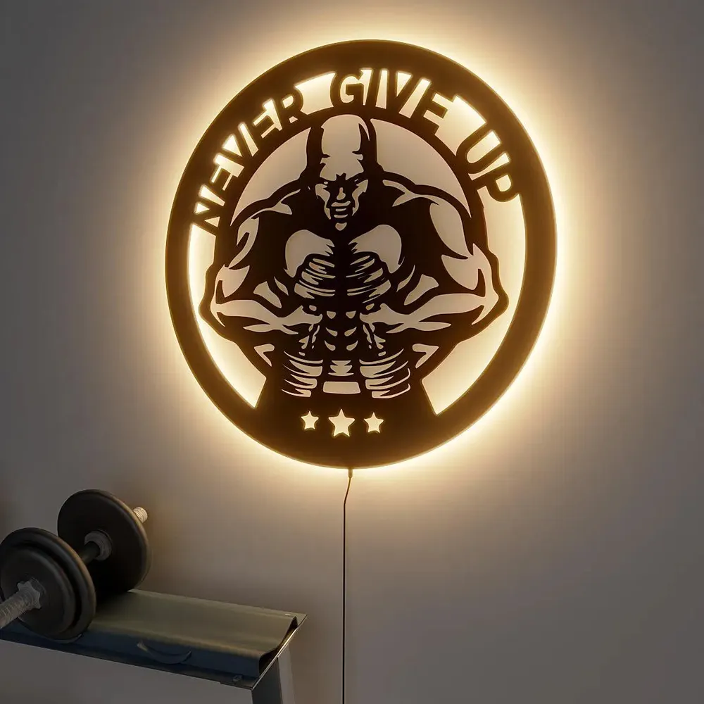 Never Give up Backlit Gym Acrylic Wall Art Decor Piece