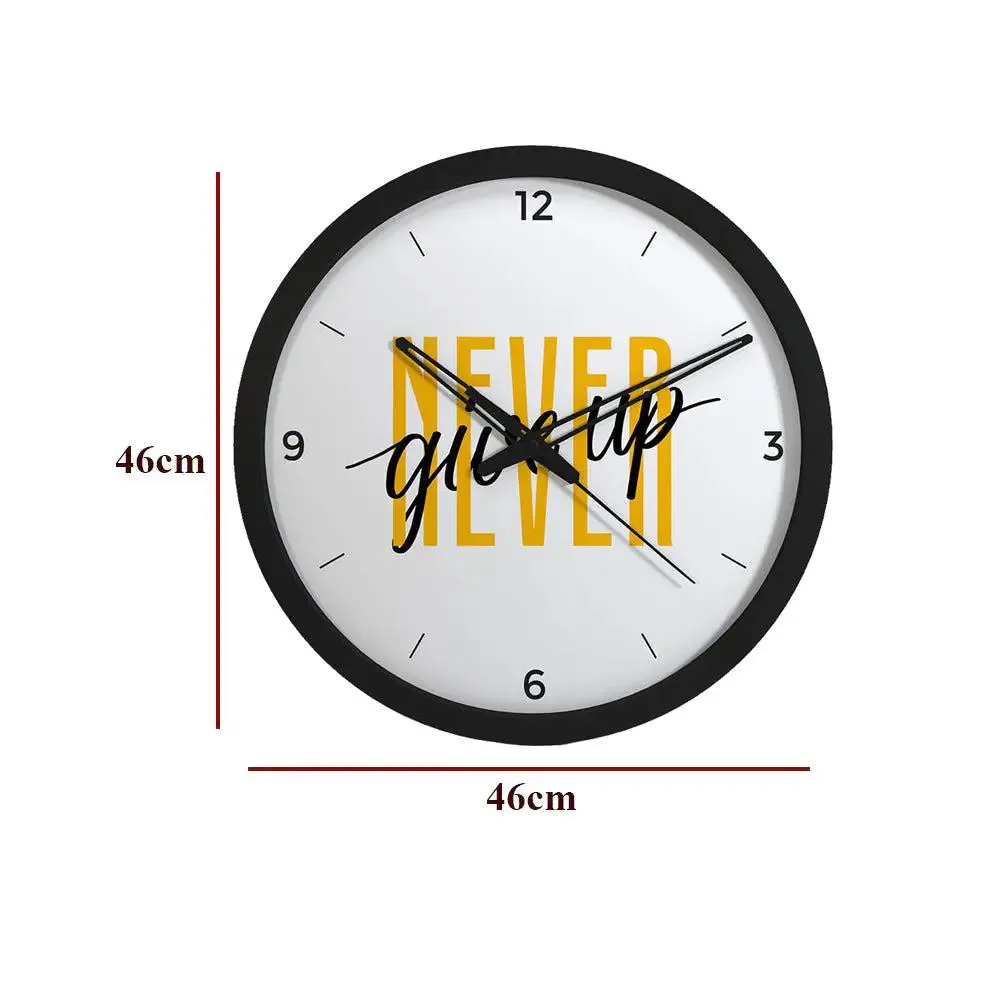 Never Give Up' Trendy Wall Clock for Gym Decor- Black Frame