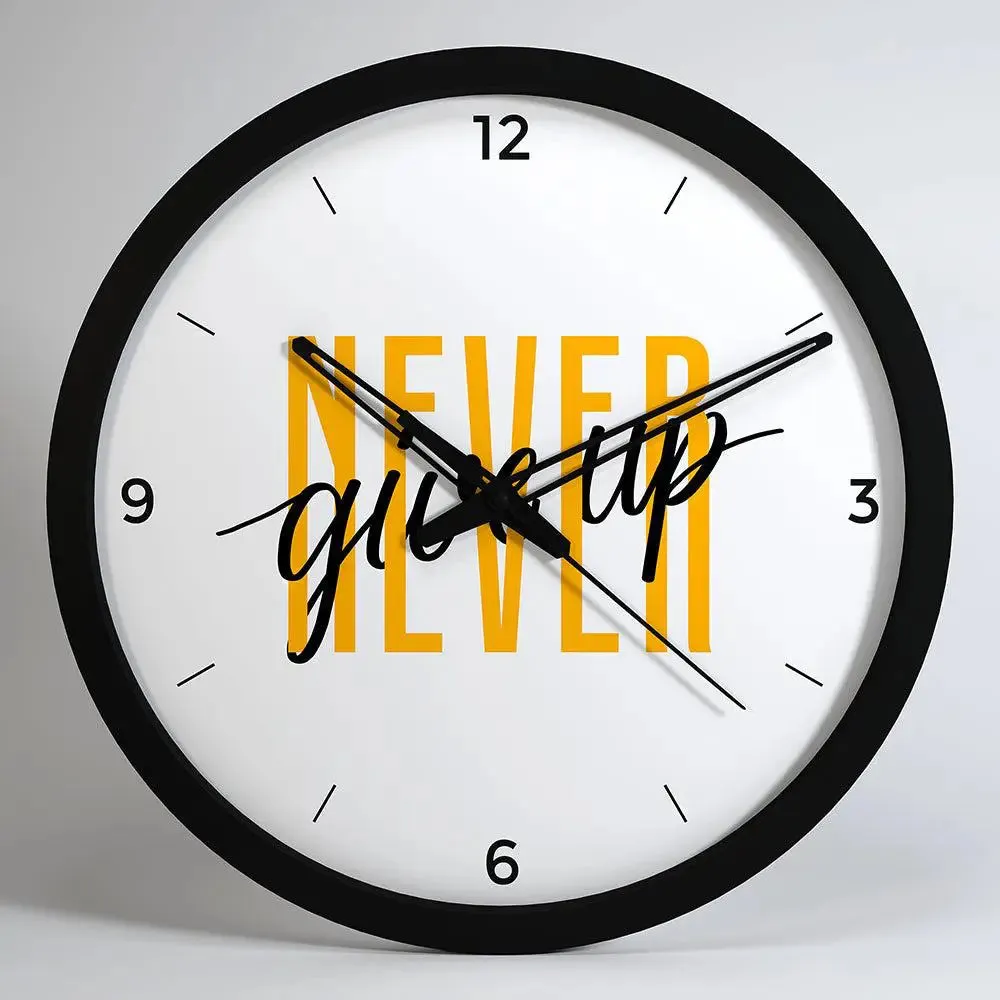 Never Give Up' Trendy Wall Clock for Gym Decor- Black Frame