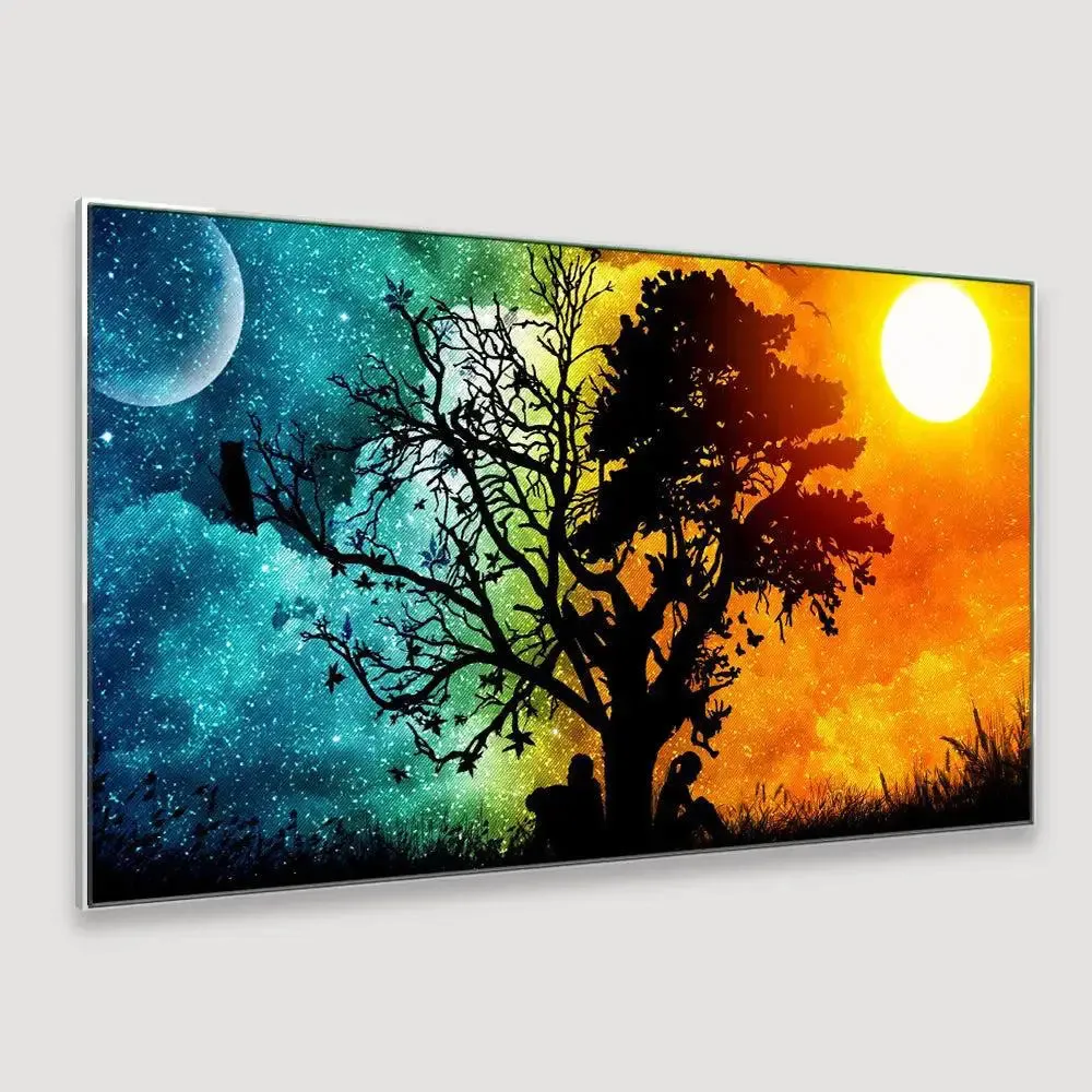 Night and Day Fantasy Scenery Canvas Painting With Frame
