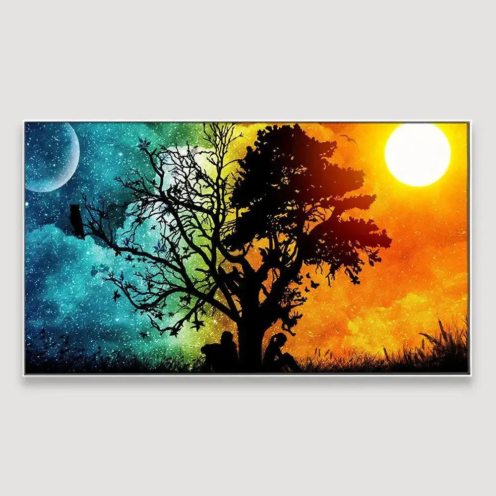 Night and Day Fantasy Scenery Canvas Painting With Frame