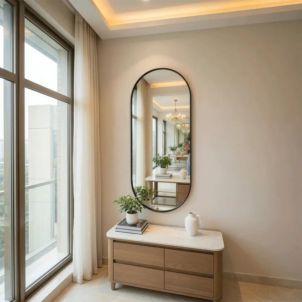 WallMantra Obsidian Oval Wall Mirror – Premium Saint-Gobain Glass with Black Aluminium Frame 