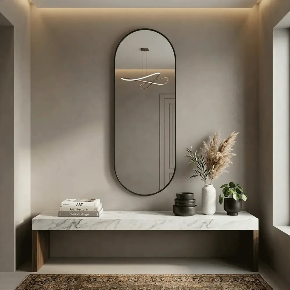WallMantra Obsidian Oval Wall Mirror – Premium Saint-Gobain Glass with Black Aluminium Frame 