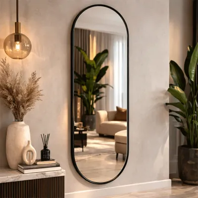 WallMantra Obsidian Oval Wall Mirror – Premium Saint-Gobain Glass with Black Aluminium Frame