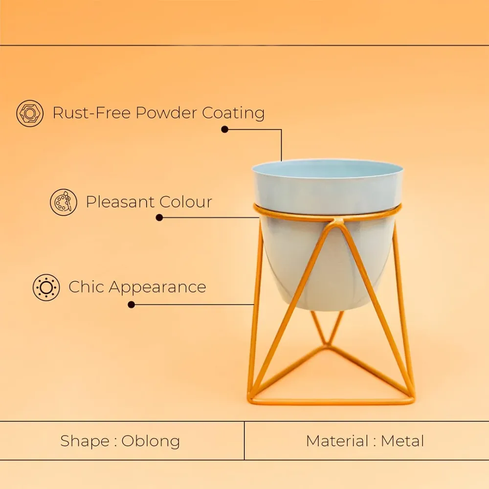 Ocean Blue and Gold Resilient Metal Plant Pot Single Piece