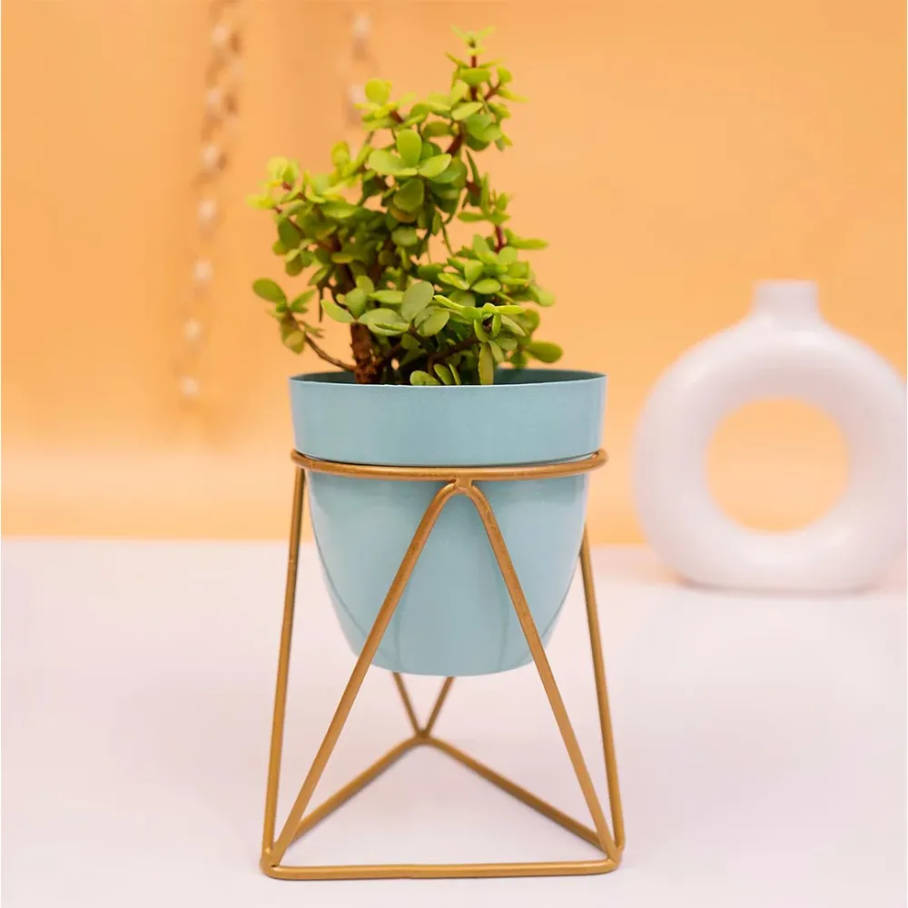 Ocean Blue and Gold Resilient Metal Plant Pot Single Piece