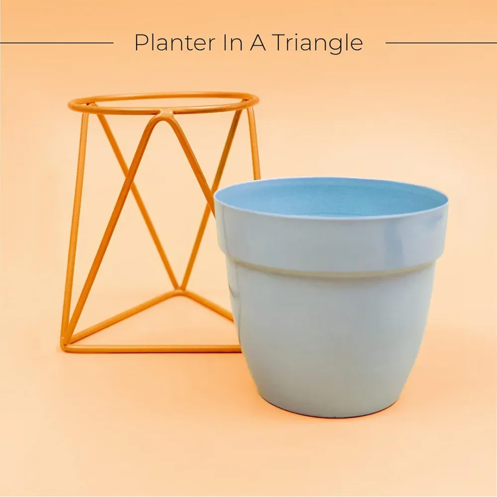 Ocean Blue and Gold Resilient Metal Plant Pot Single Piece