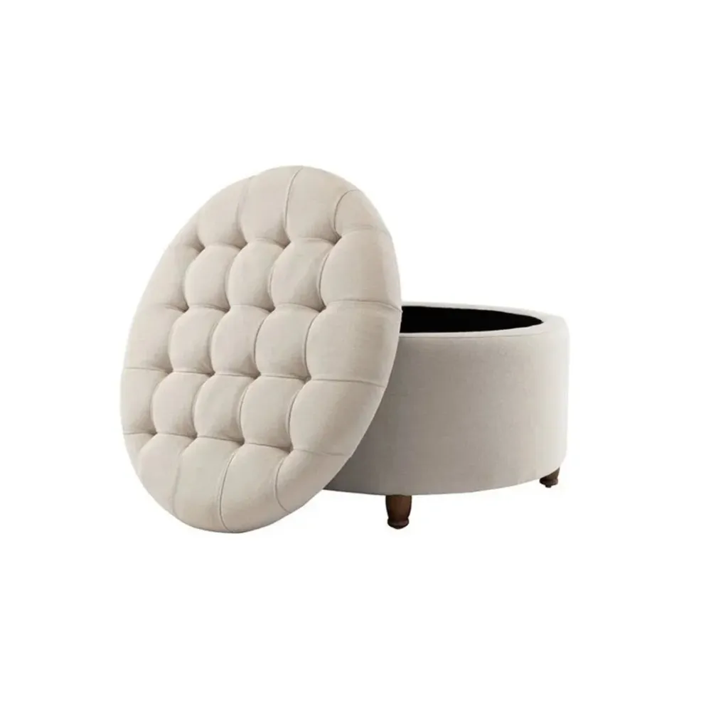 Off-White Round-Shaped Premium Quality Storage Ottoman