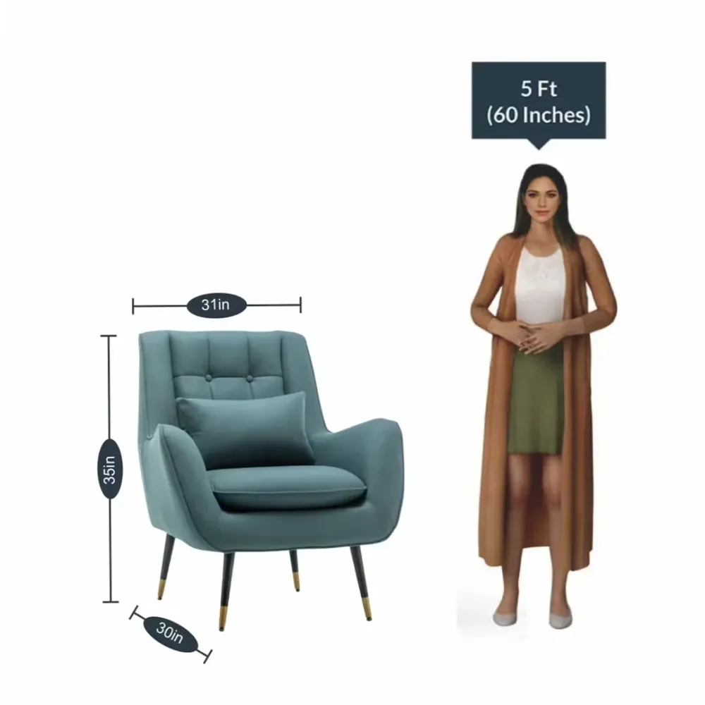 Olive Green Thick Padded Velvet Armchair with Cushion Single Piece