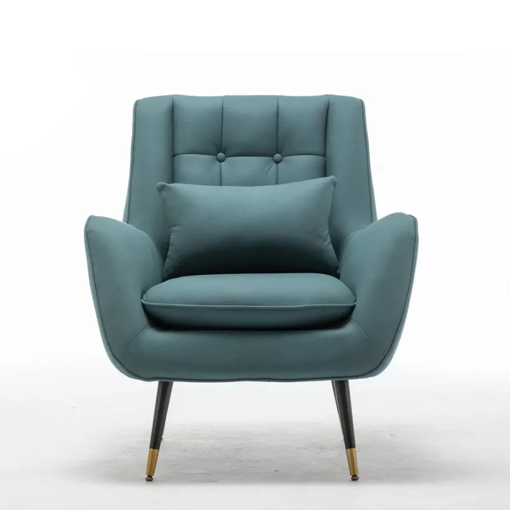 Olive Green Thick Padded Velvet Armchair with Cushion Single Piece