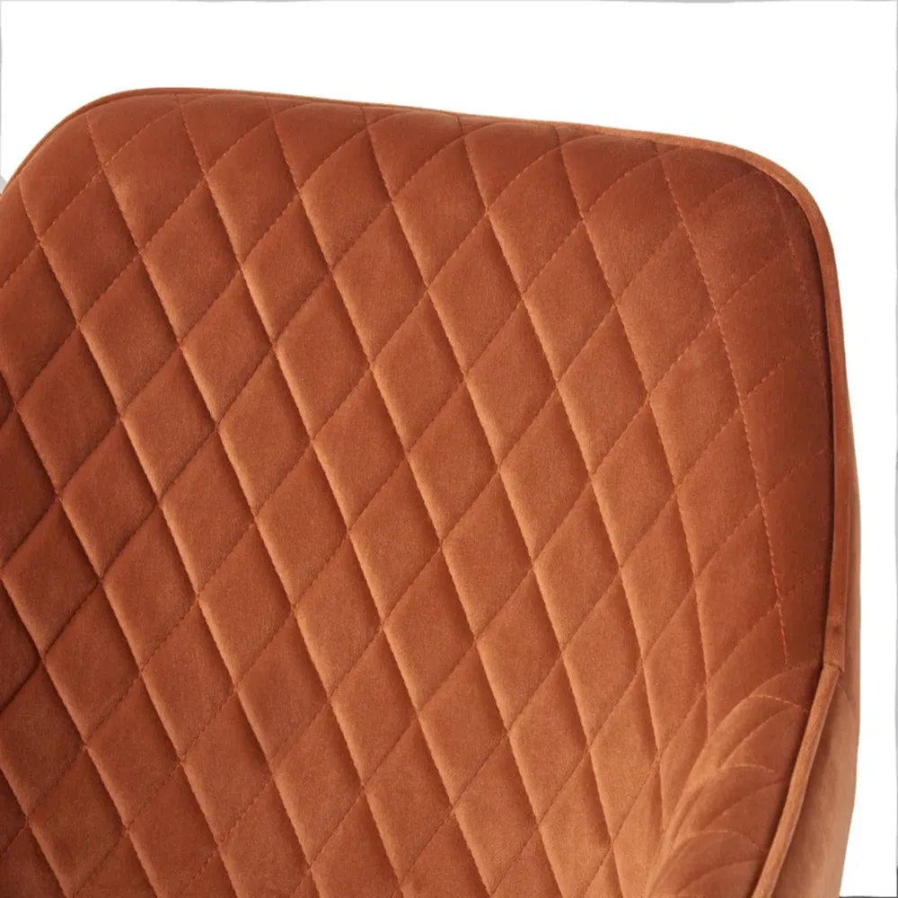 Orange Chrome Diamond Cut Velvet Accent Chair With Black Legs Single Piece