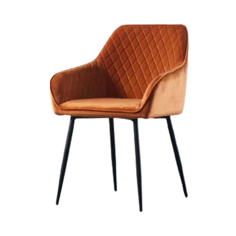 Orange Chrome Diamond Cut Velvet Accent Chair With Black Legs Single Piece