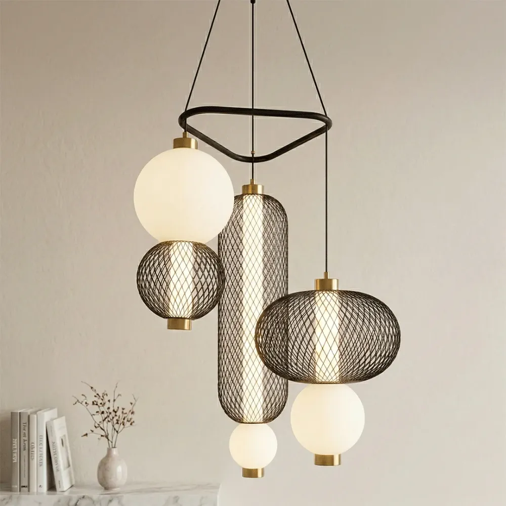 WallMantra Orbit Mesh Trio – Modern Designer Pendant Chandelier 