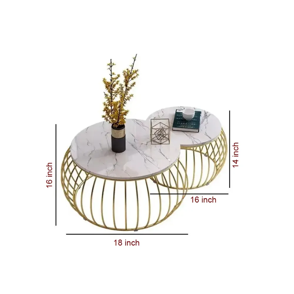 Ornate Round Golden Coffee Table (Set of 2)